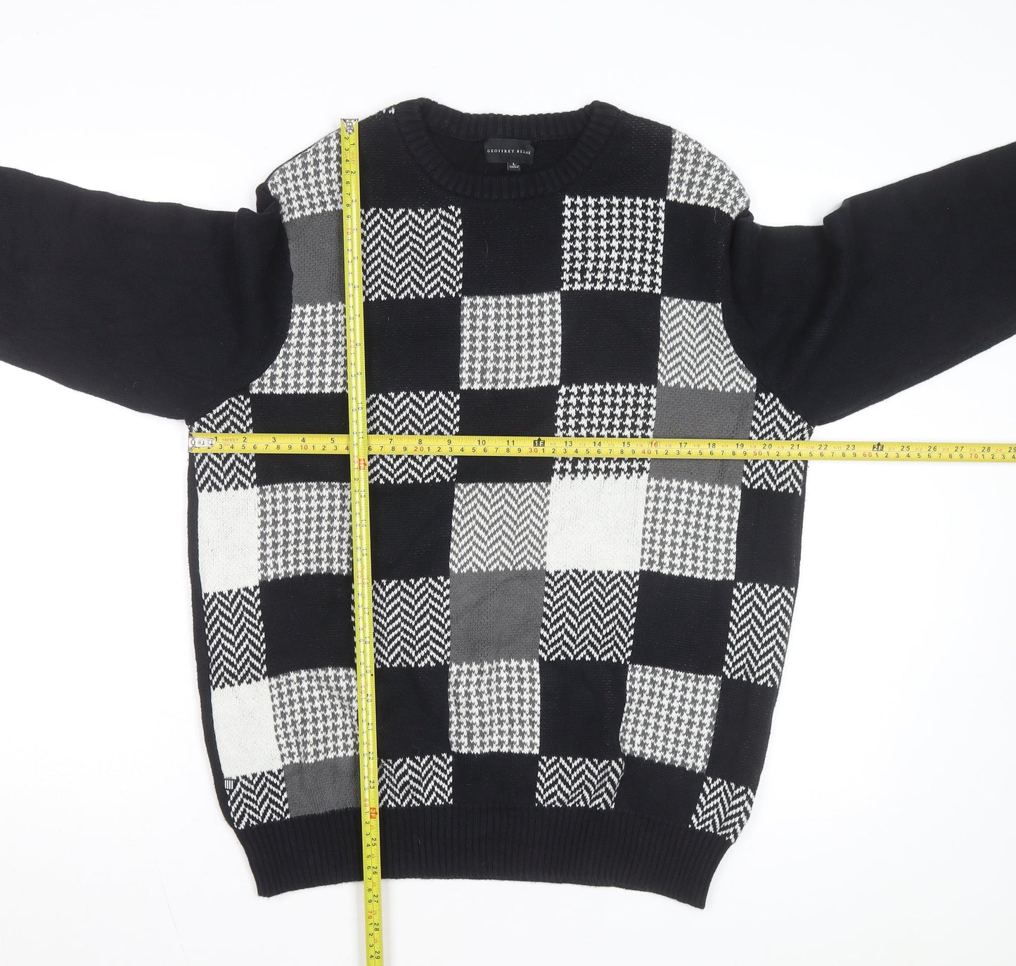 Geoffrey Beene Men's Black Cotton Check Knit Jumper Size L
