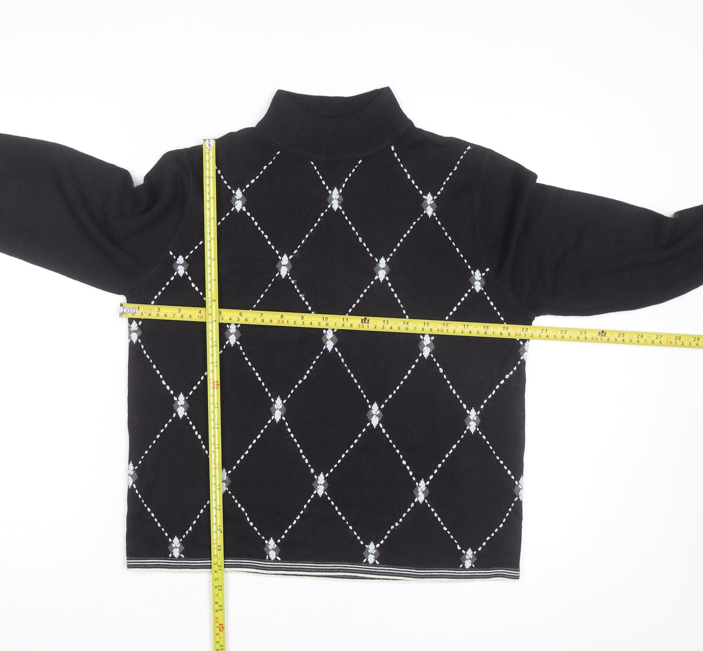 Sag Harbor Petite Women Black Argyle Mock Neck Acrylic Jumper M