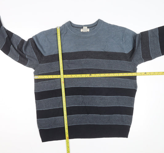 Dockers Men's Blue Striped Acrylic Pullover Jumper M