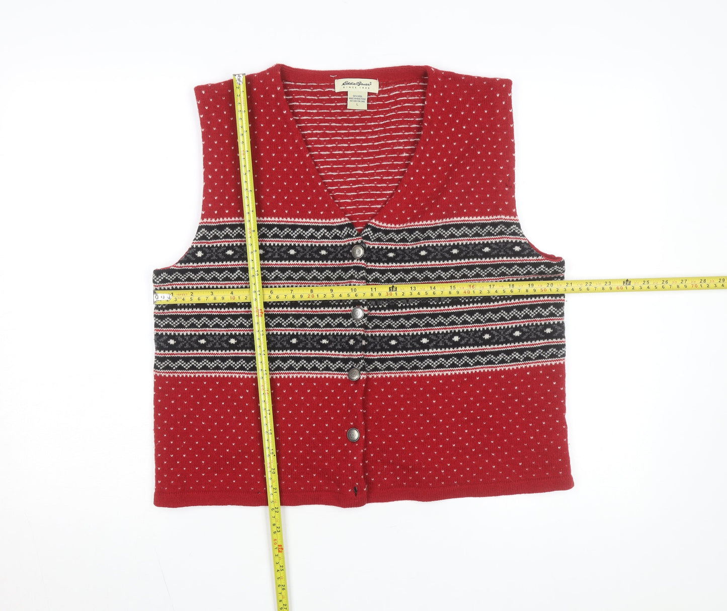 Eddie Bauer Women's Red Wool Fair Isle Vest L Vintage Style