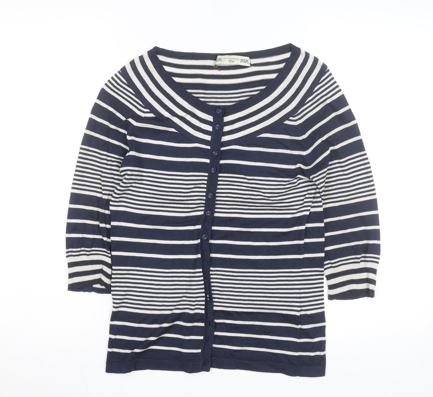 Crew Clothing Co. Women Blue Striped Button-Up Knit Top Size 12