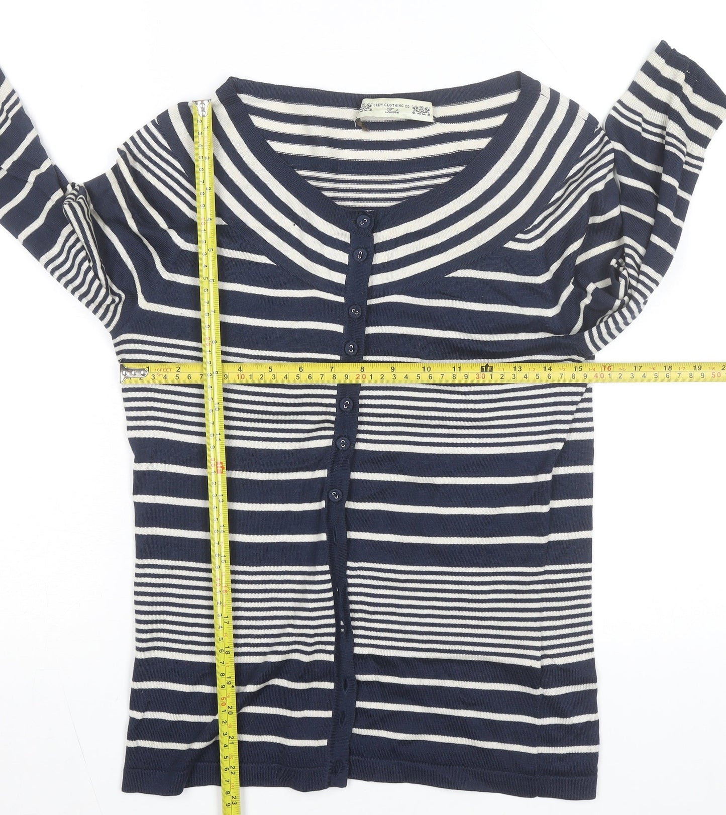 Crew Clothing Co. Women Blue Striped Button-Up Knit Top Size 12