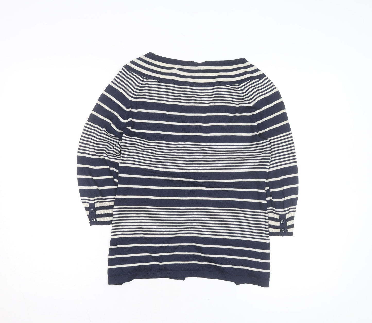 Crew Clothing Co. Women Blue Striped Button-Up Knit Top Size 12