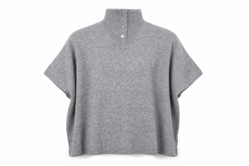 Tu Women Grey One Size Mock Neck Poncho Cape Jumper