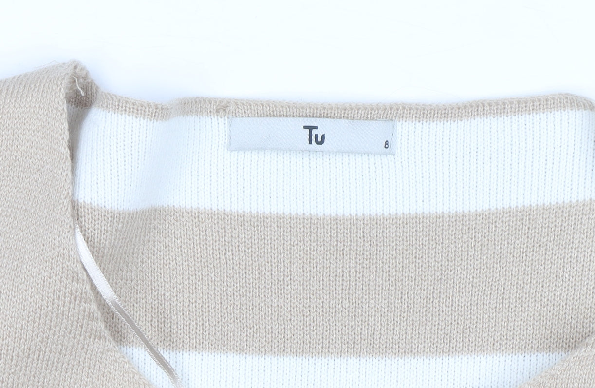 Tu Women Beige Knit Long Sleeve Open Cardigan Size 8