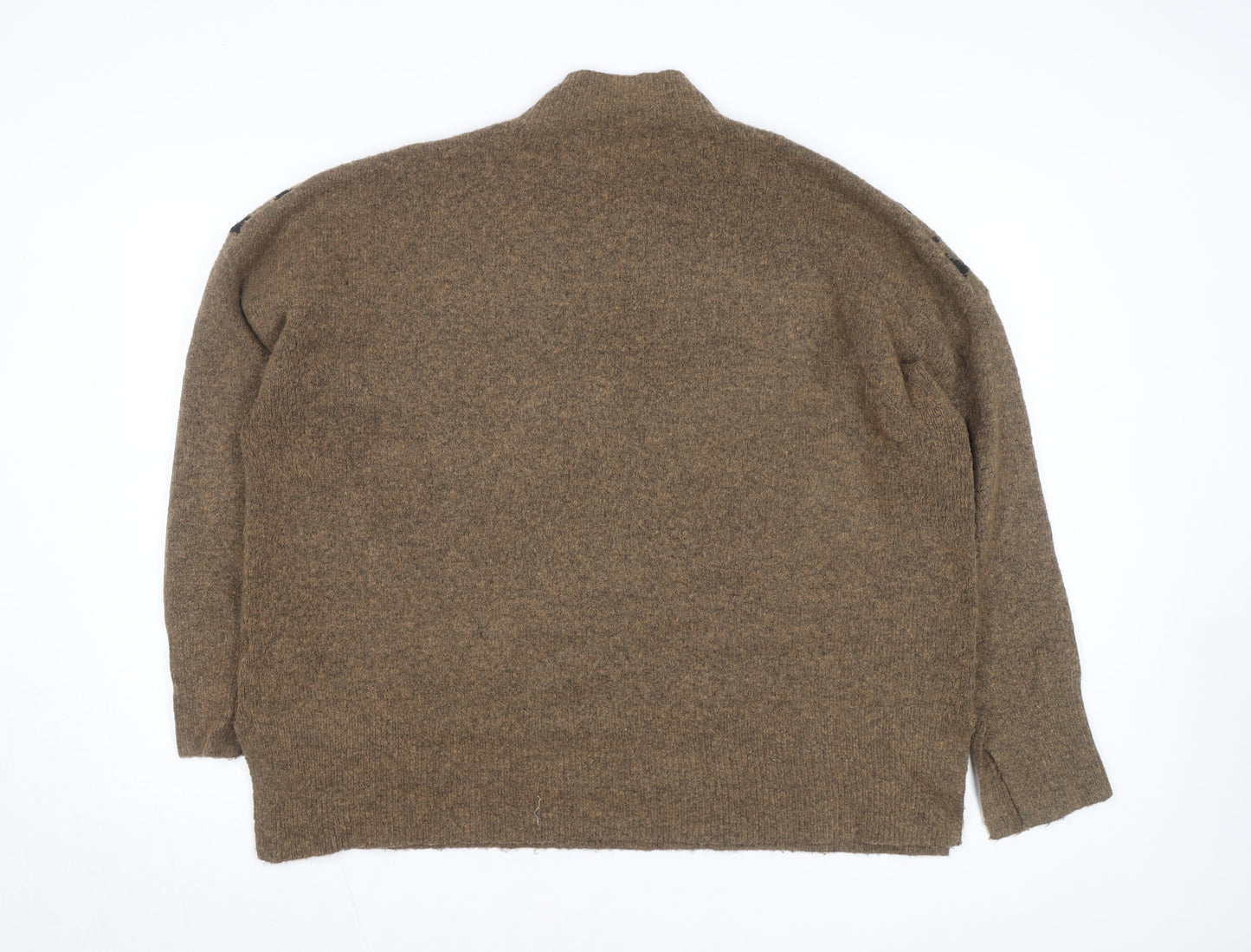 Marks and Spencer Women Brown Leopard Print Wool Blend Mock Neck Jumper XL