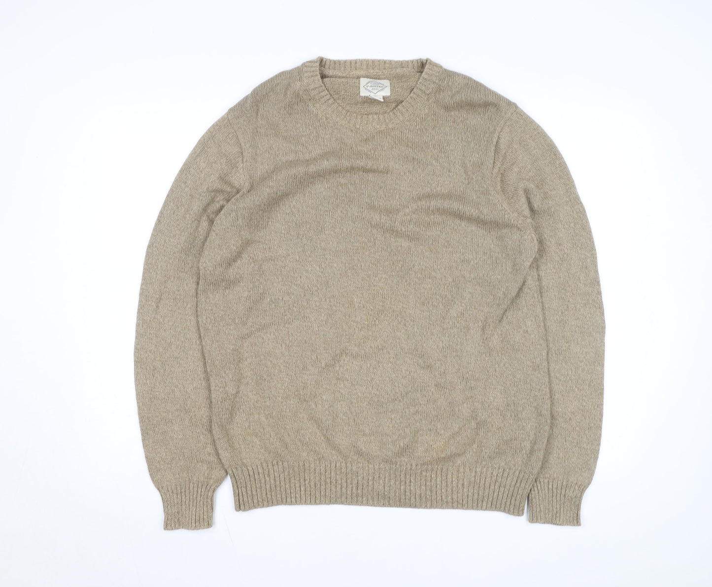 St. John's Bay Men's Beige Cotton Crew Neck Pullover Jumper Size L