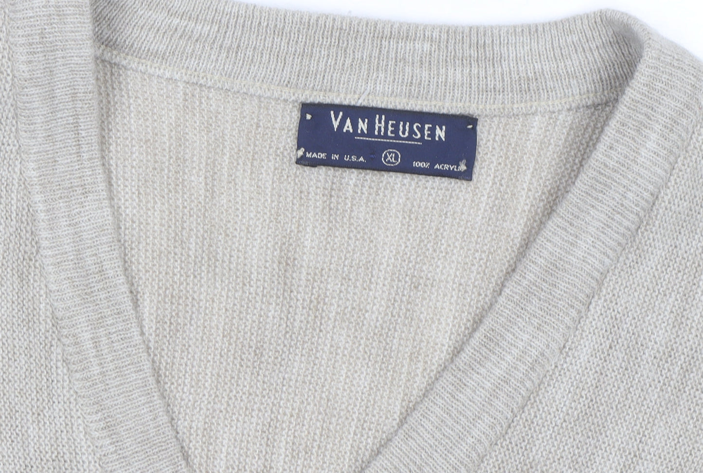 Van Heusen Men Beige V-Neck Acrylic Pullover Jumper XL