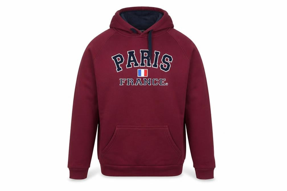 NaS Men's Red Paris France Pullover Hoodie 2XL Embroidered Graphic