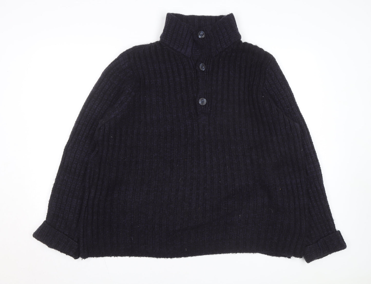 John Lewis Men’s Black Chunky Wool Henley Jumper Size L