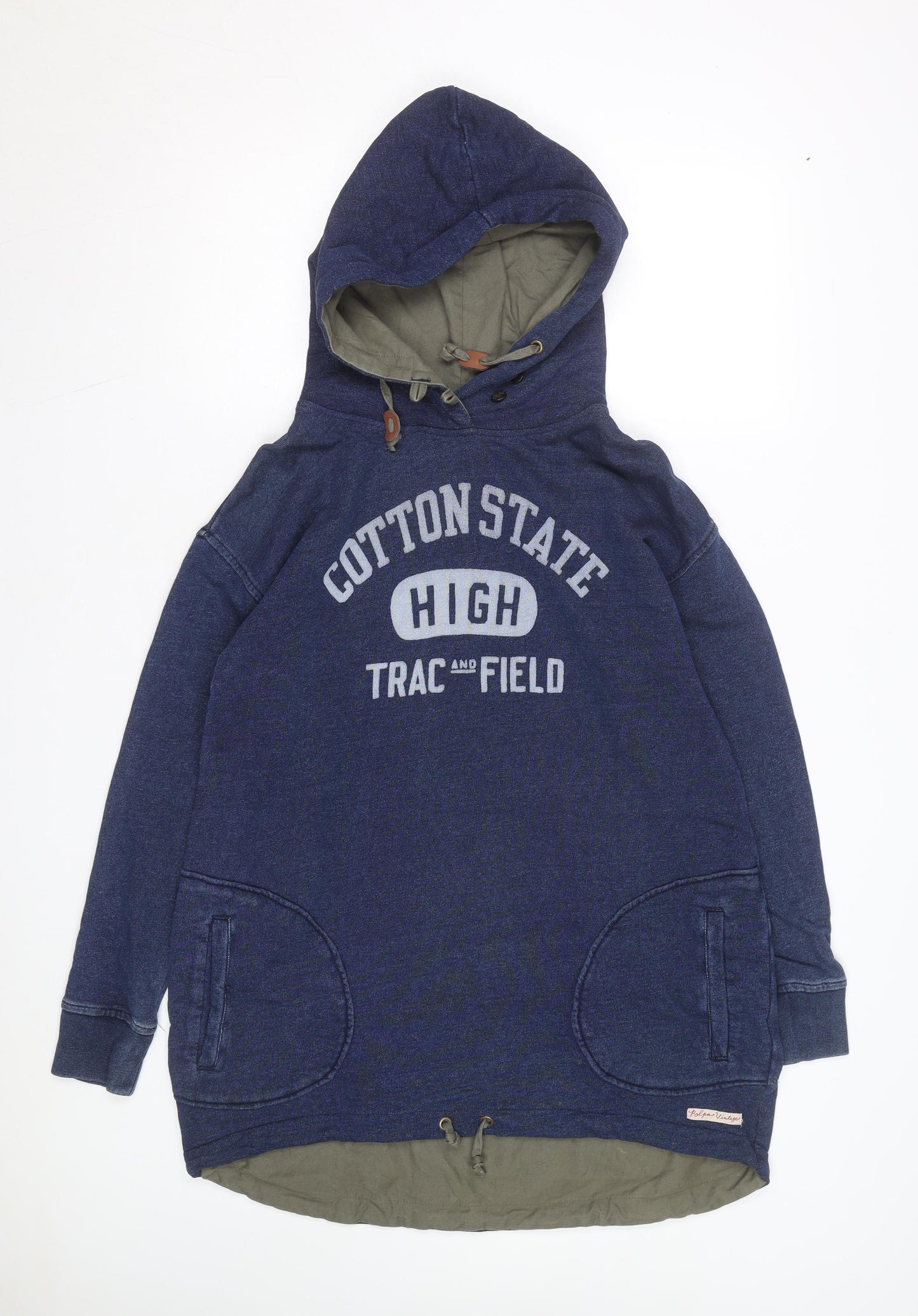 Polpo Women Blue Hooded Pullover Hoodie Cotton State Graphic Lined Size L