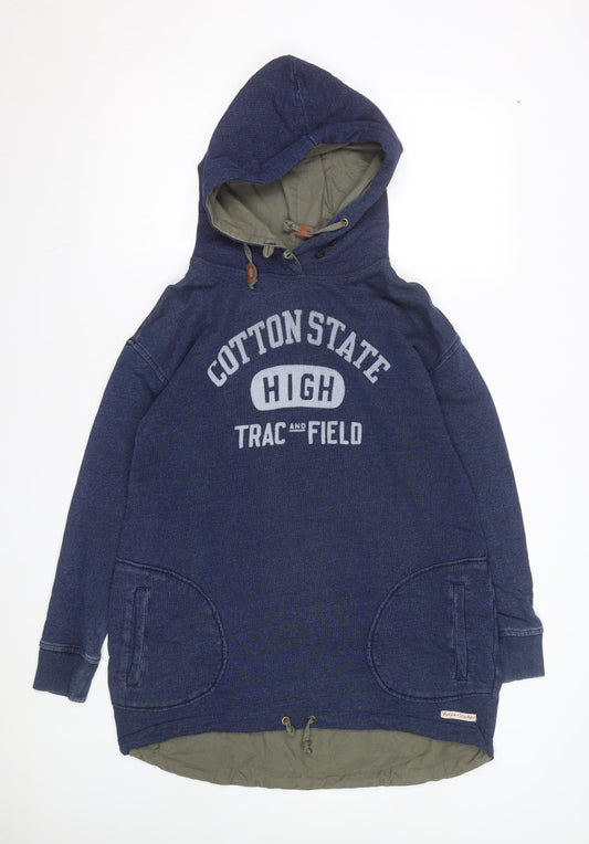 Polpo Women Blue Hooded Pullover Hoodie Cotton State Graphic Lined Size L