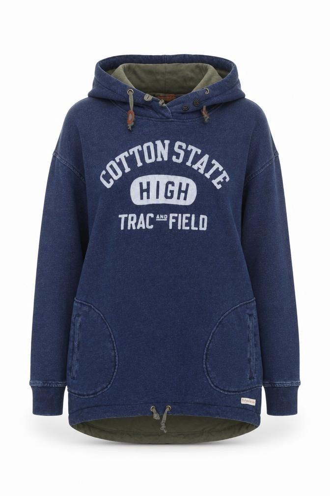 Polpo Women Blue Hooded Pullover Hoodie Cotton State Graphic Lined Size L