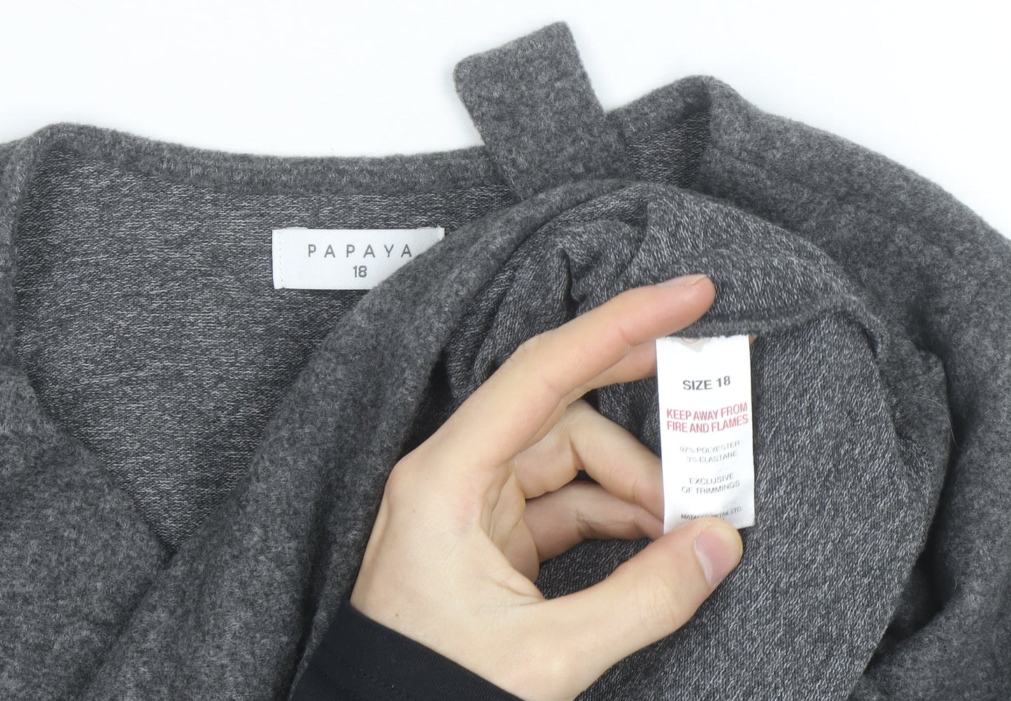 Papaya Women's Grey Wrap Knit Jumper Size 18 V-Neck Long Sleeve