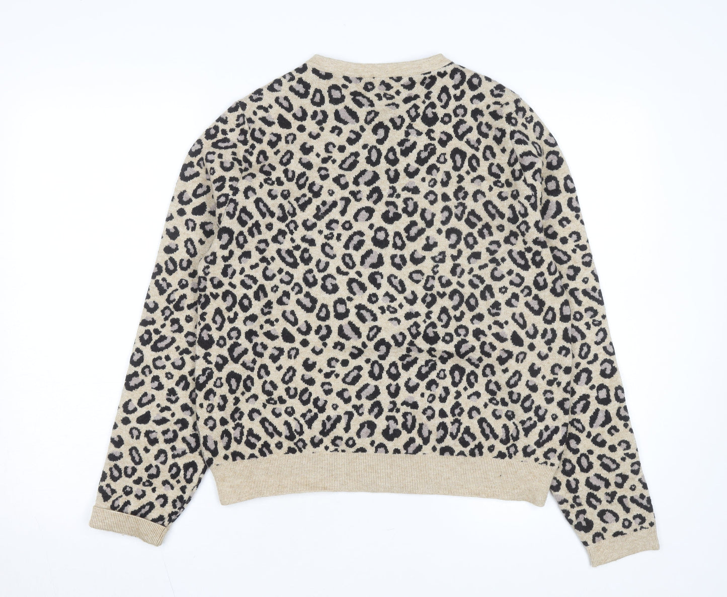Tu Women Beige Leopard Print Long Sleeve Cardigan Size 14