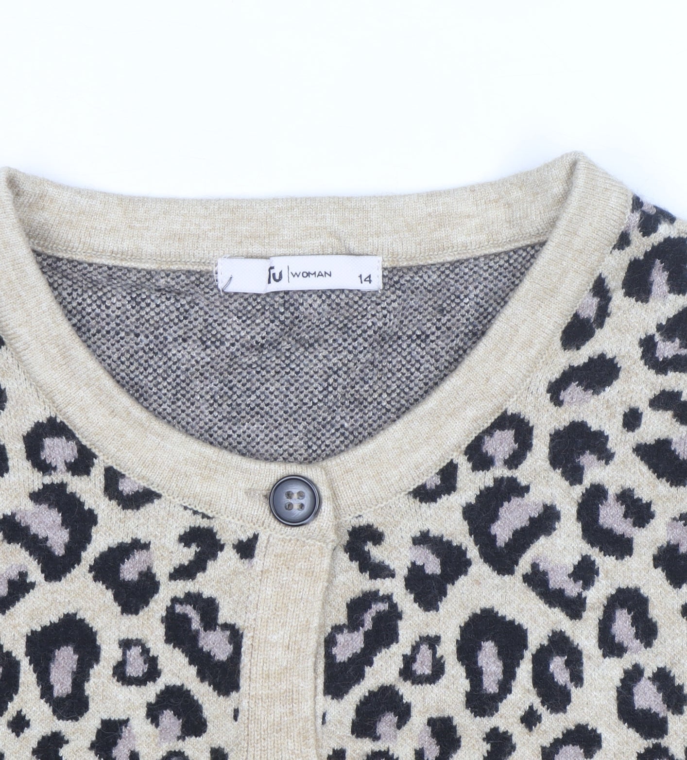 Tu Women Beige Leopard Print Long Sleeve Cardigan Size 14