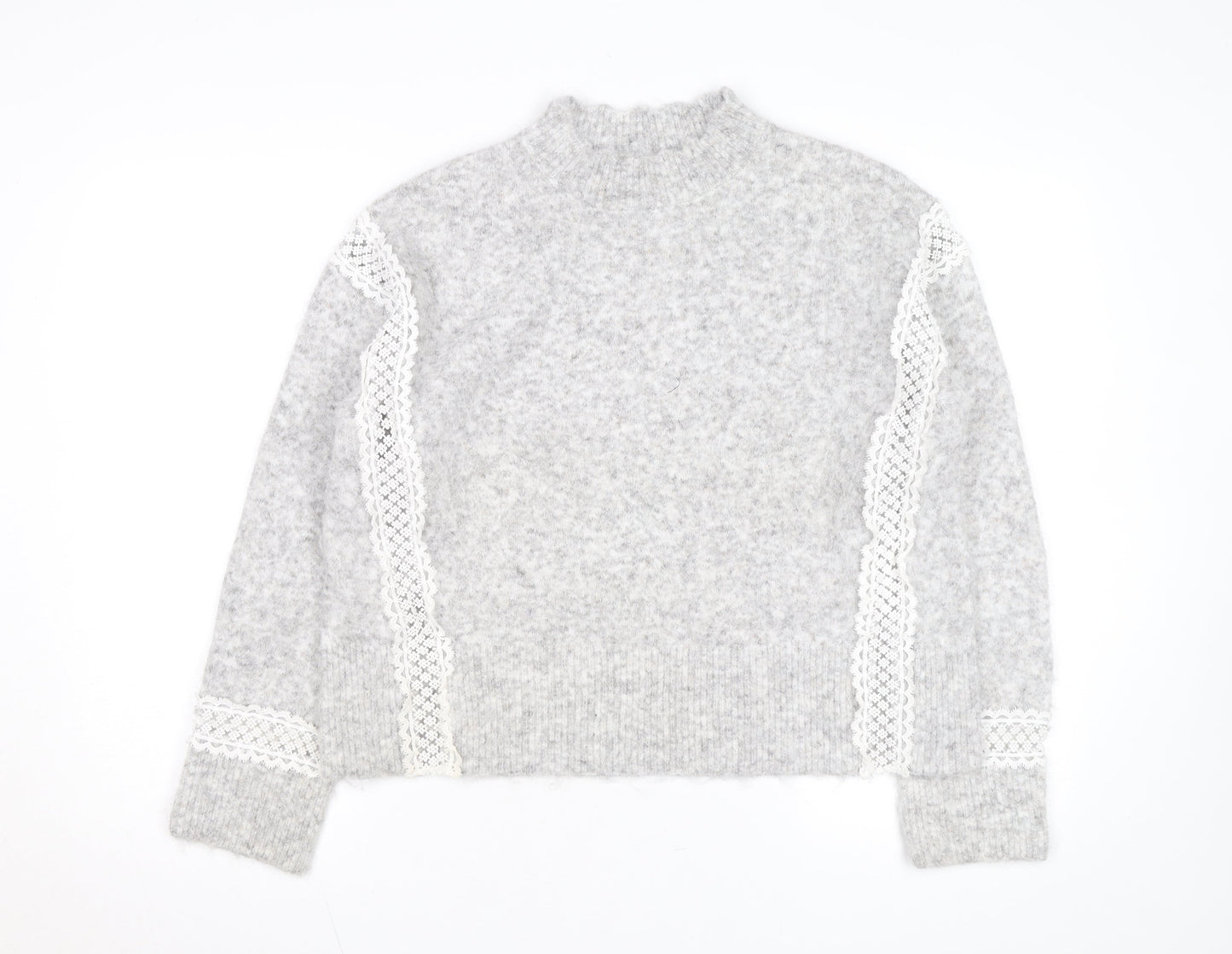 Marks and Spencer Womens Grey Mock Neck Wool Blend Jumper M