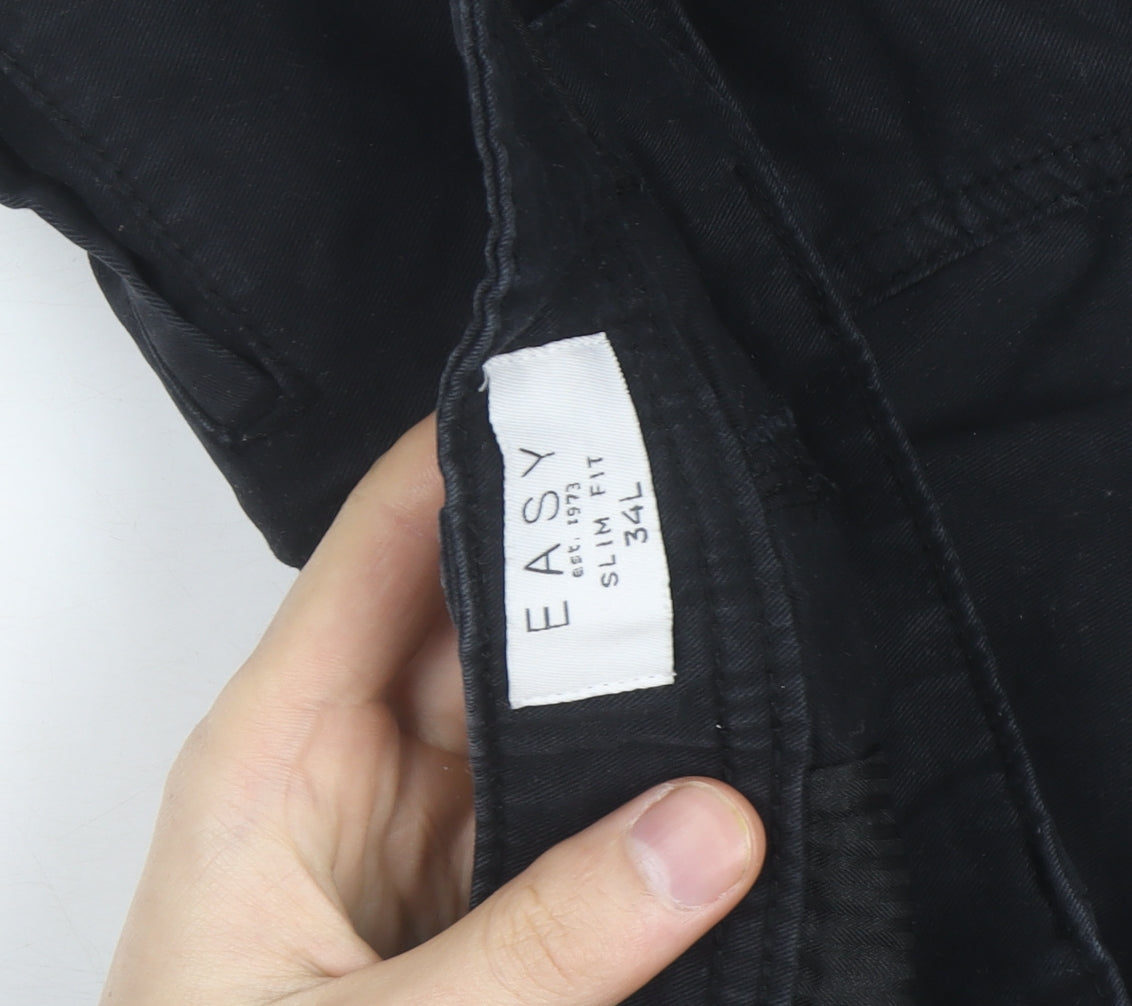 Easy Mens Black Slim Fit Cargo Trousers 34L Cotton Casual
