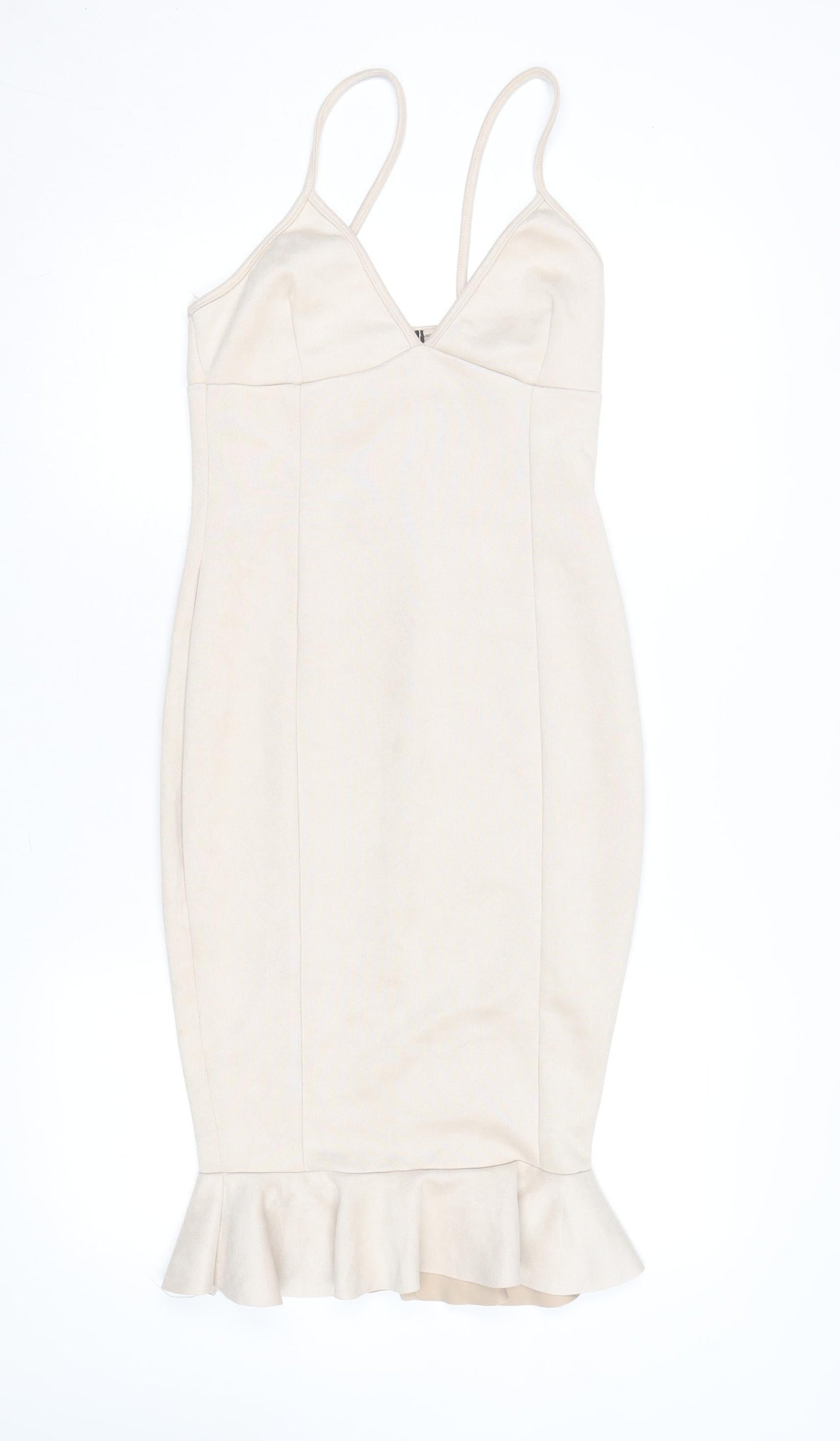 In The Style Women Beige Bodycon Knee Length Dress Size 8