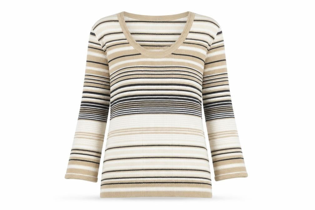 i.e. Women’s Beige Striped Scoop Neck 3/4 Sleeve Pullover Jumper Size S