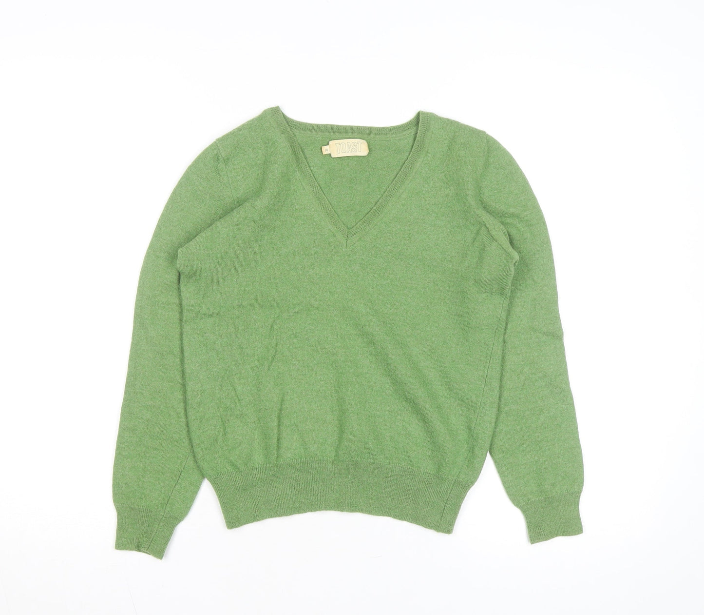 Toast Womens Green V-Neck Cashmere Jumper Size 10