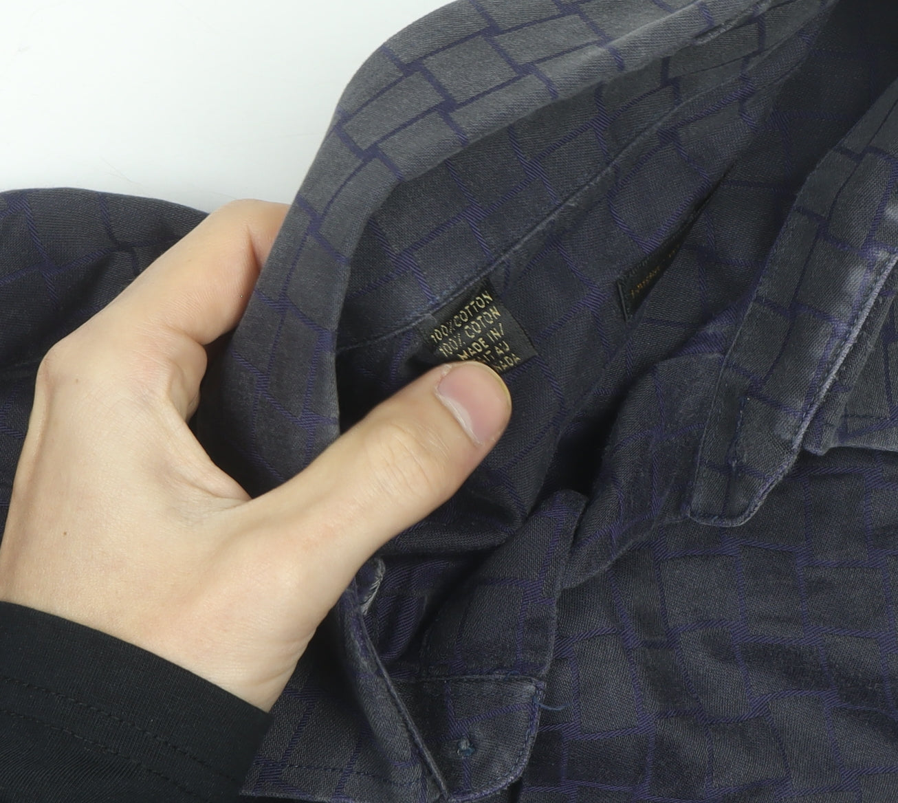 Jack Lipson Signature Men's Blue Geometric Cotton Long Sleeve Shirt L
