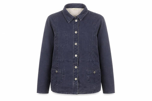 Front view of Woolrich women’s blue cotton denim button jacket l casual