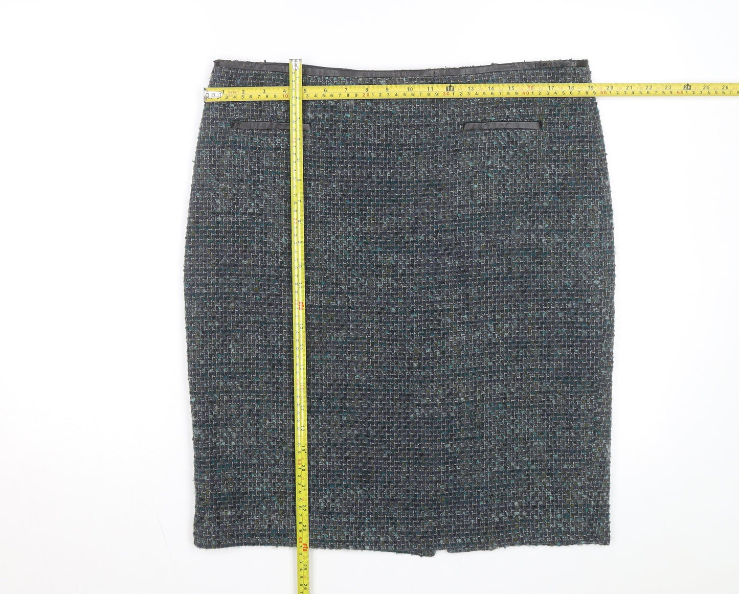 Marks and Spencer Women Blue Tweed Knee Length Wool Blend Pencil Skirt Size 16