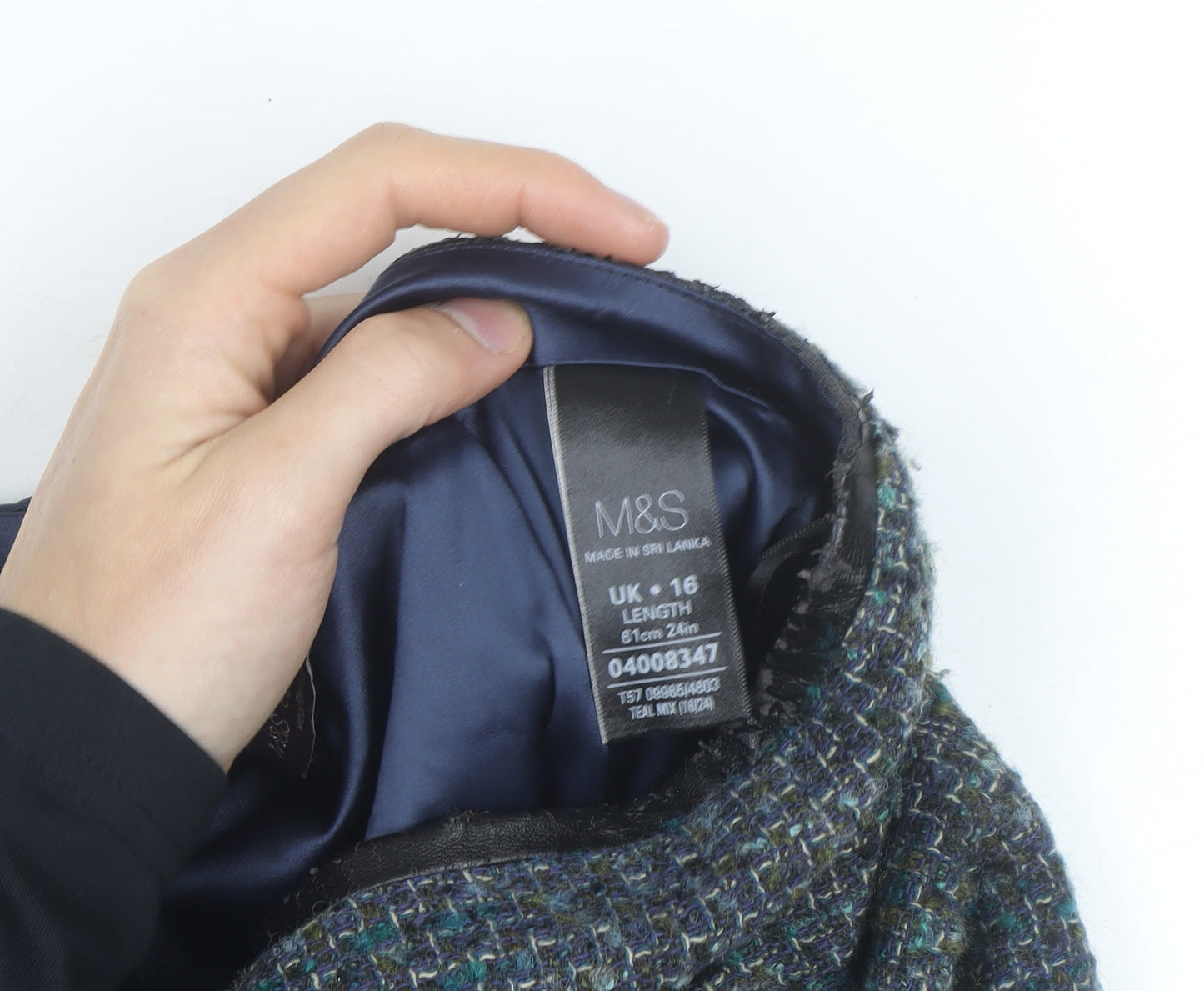 Marks and Spencer Women Blue Tweed Knee Length Wool Blend Pencil Skirt Size 16