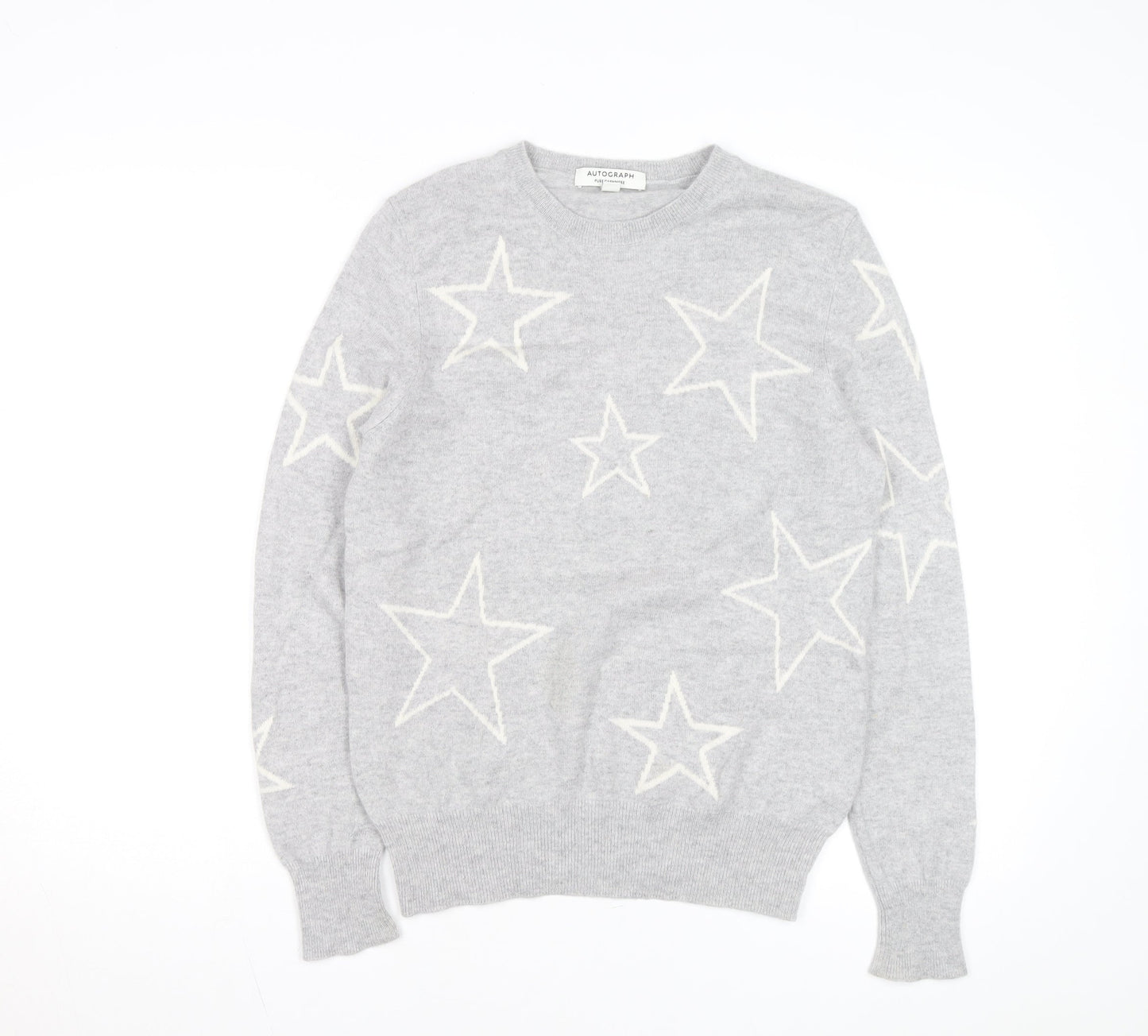 Marks and Spencer Autograph Grey Cashmere Star Jumper Womens Size 10