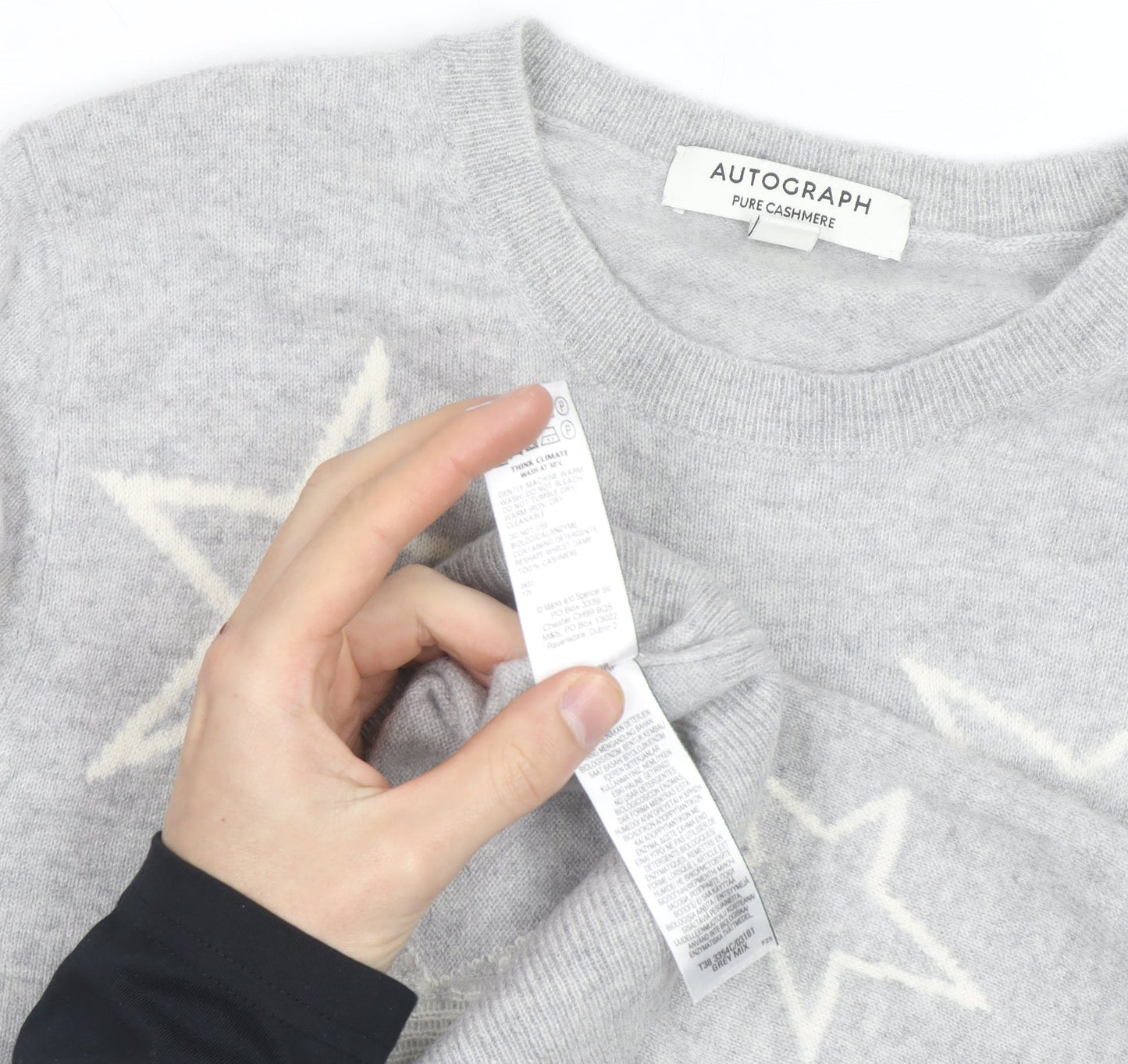 Marks and Spencer Autograph Grey Cashmere Star Jumper Womens Size 10