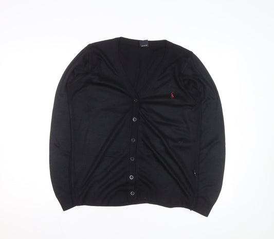 Ralph Lauren Men's Black Cotton V-Neck Cardigan M