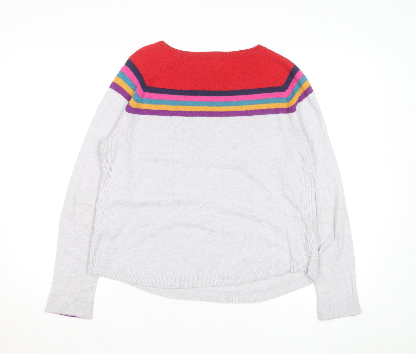 White Stuff Women's Grey Multi Stripe Jumper Size 12 Wool Blend