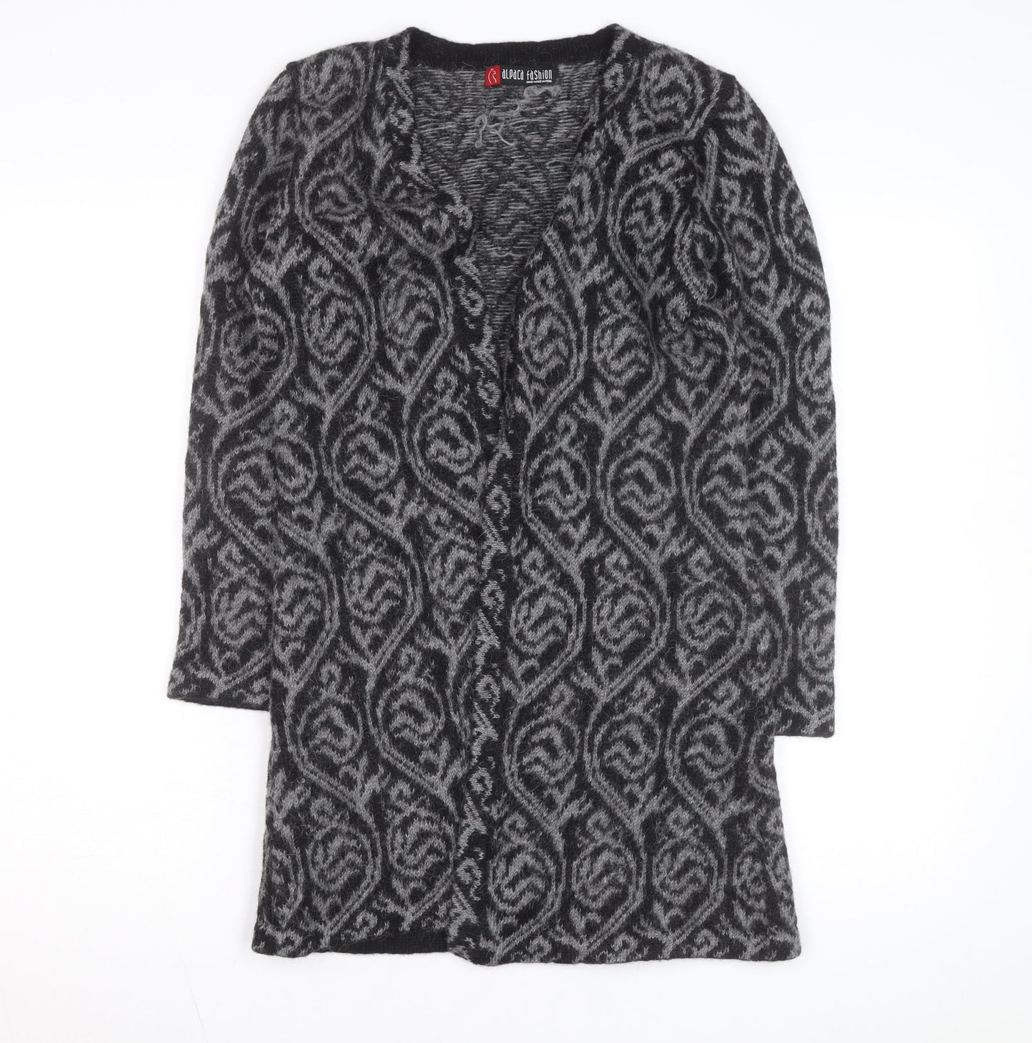 Alpaca Fashion Women's Grey Geometric Long Sleeve Cardigan M