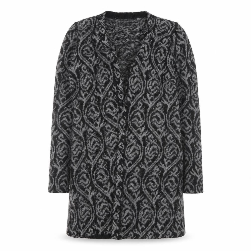 Alpaca Fashion Women's Grey Geometric Long Sleeve Cardigan M