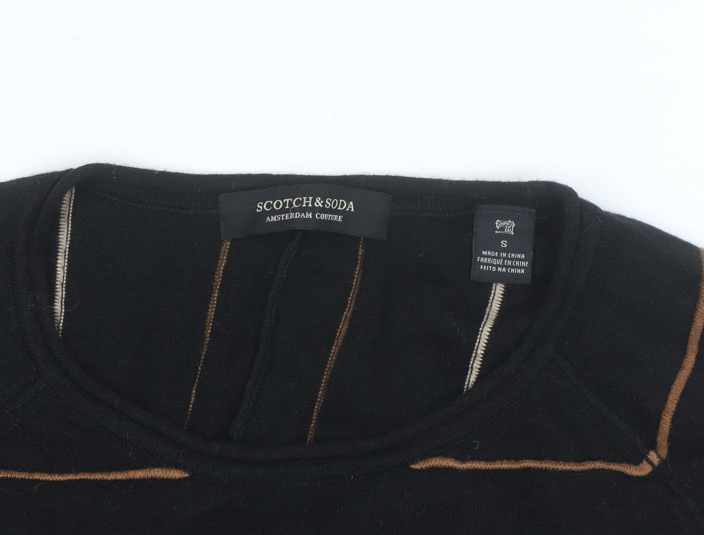 Scotch & Soda Men’s Black Striped Long Sleeve Cotton Top Size S