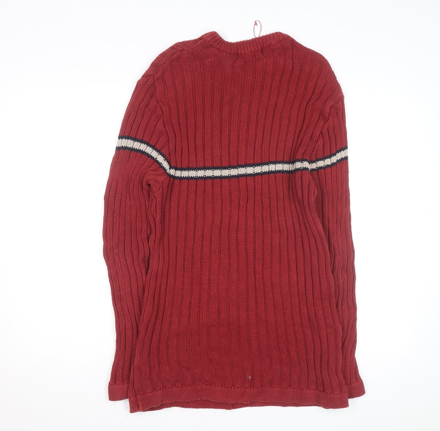 Old Ireland Utility Women's Red V-Neck Ribbed Cotton Jumper Size M