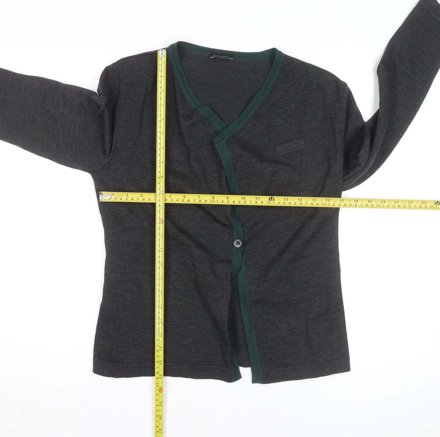 Dimensions Womens Grey V-Neck Long Sleeve Cardigan Size 10