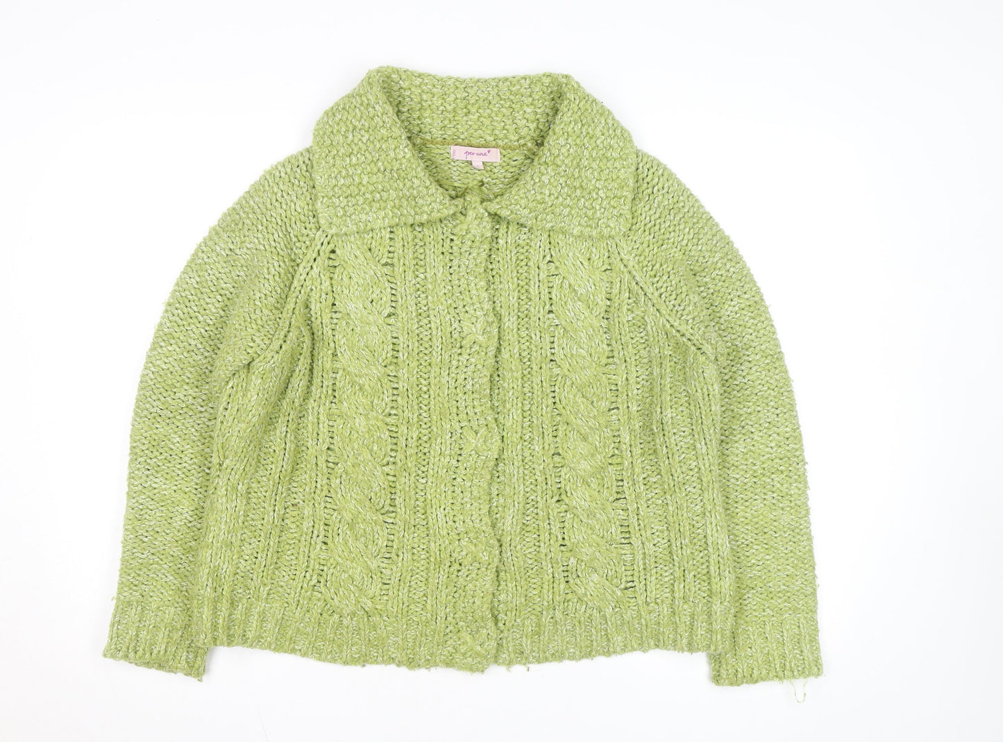 Marks and Spencer Per Una Women Green L Cable-Knit Cardigan