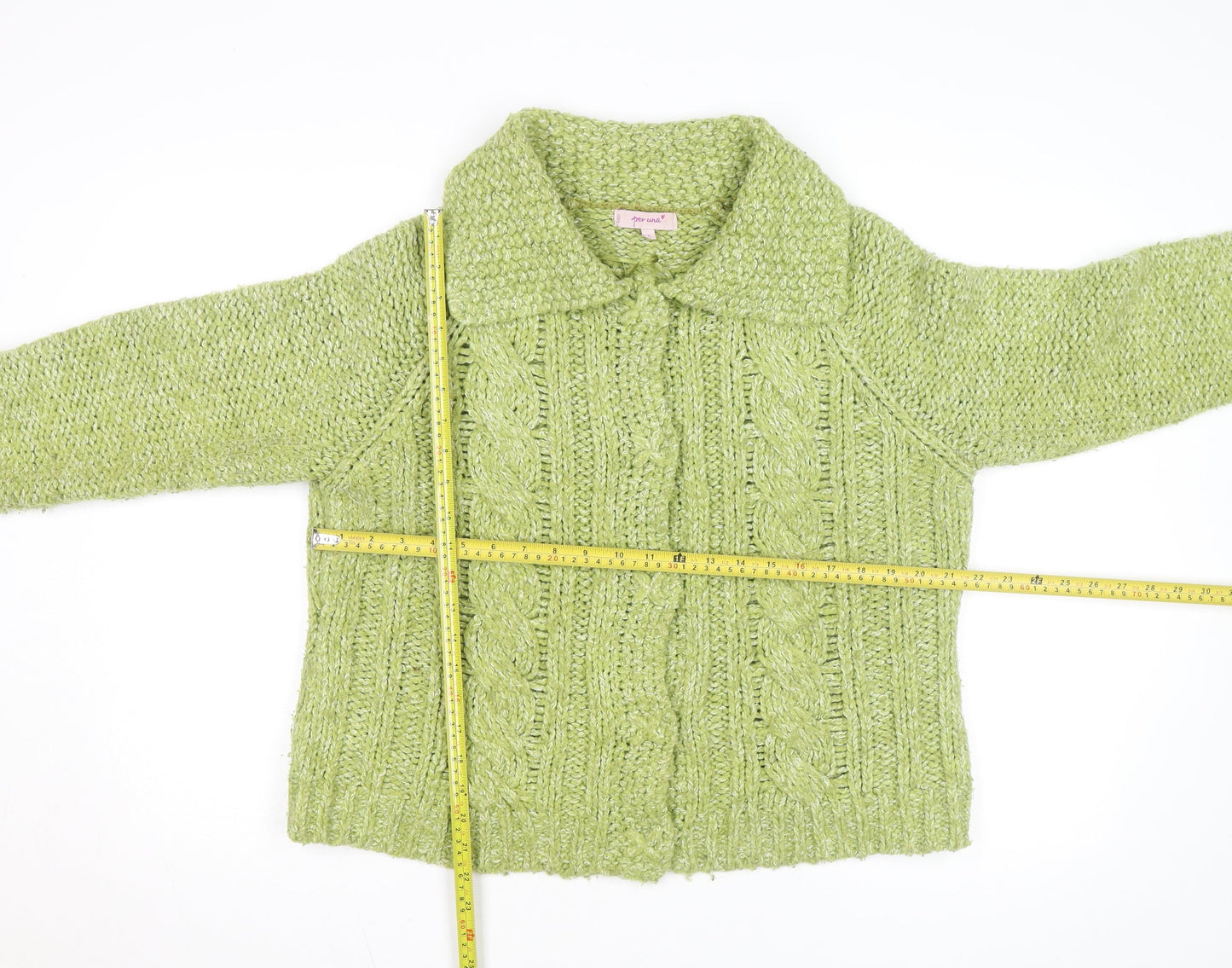 Marks and Spencer Per Una Women Green L Cable-Knit Cardigan