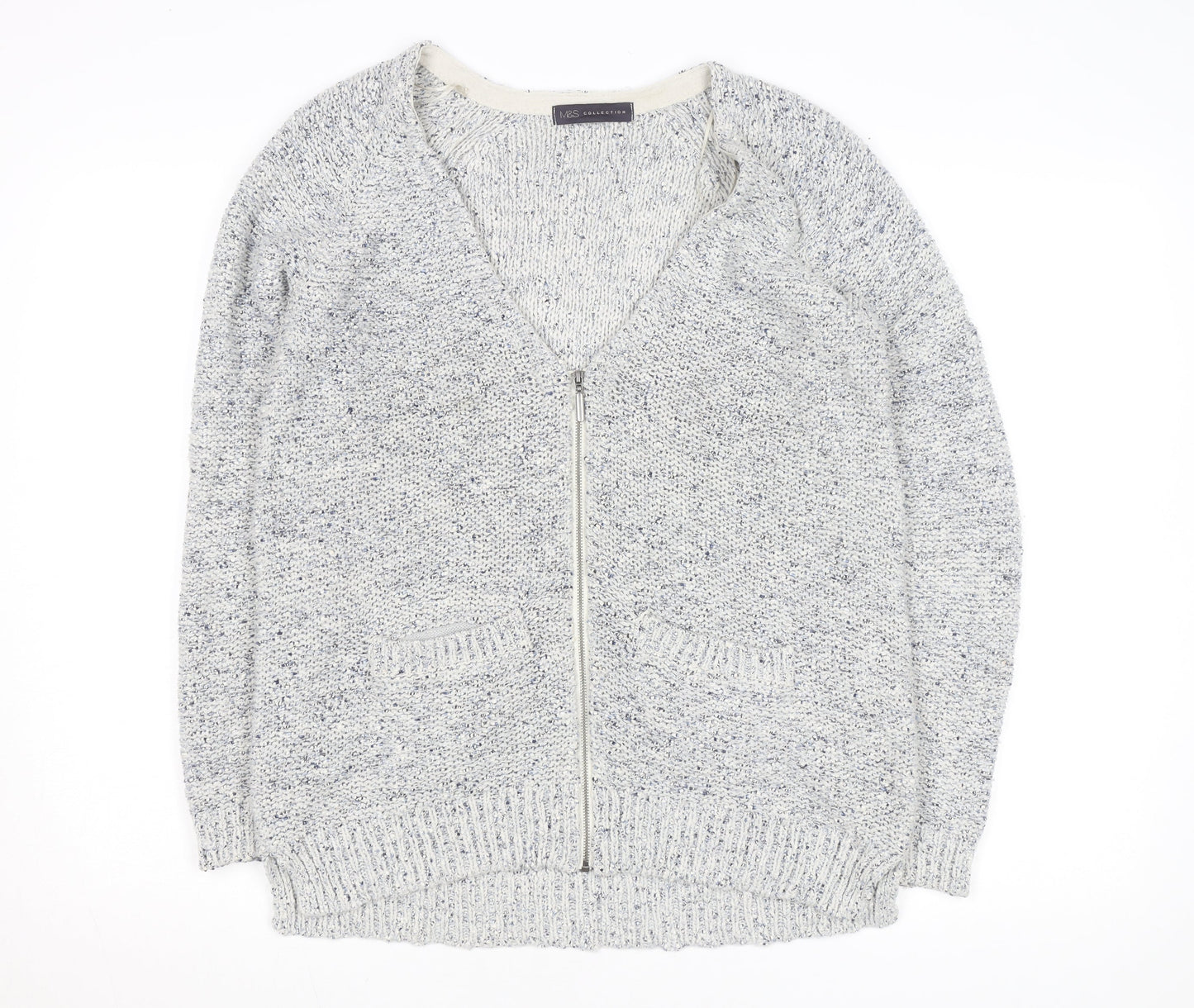 Marks and Spencer Women’s Grey V-Neck Full Zip Knit Cardigan Size 14
