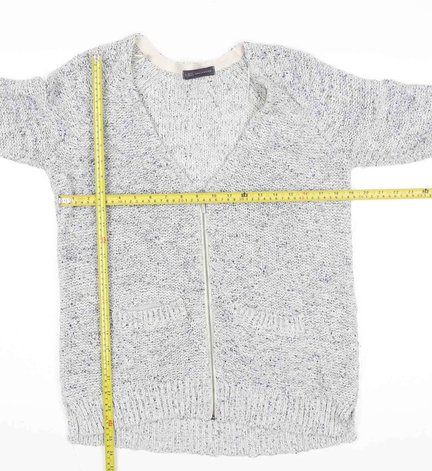 Marks and Spencer Women’s Grey V-Neck Full Zip Knit Cardigan Size 14