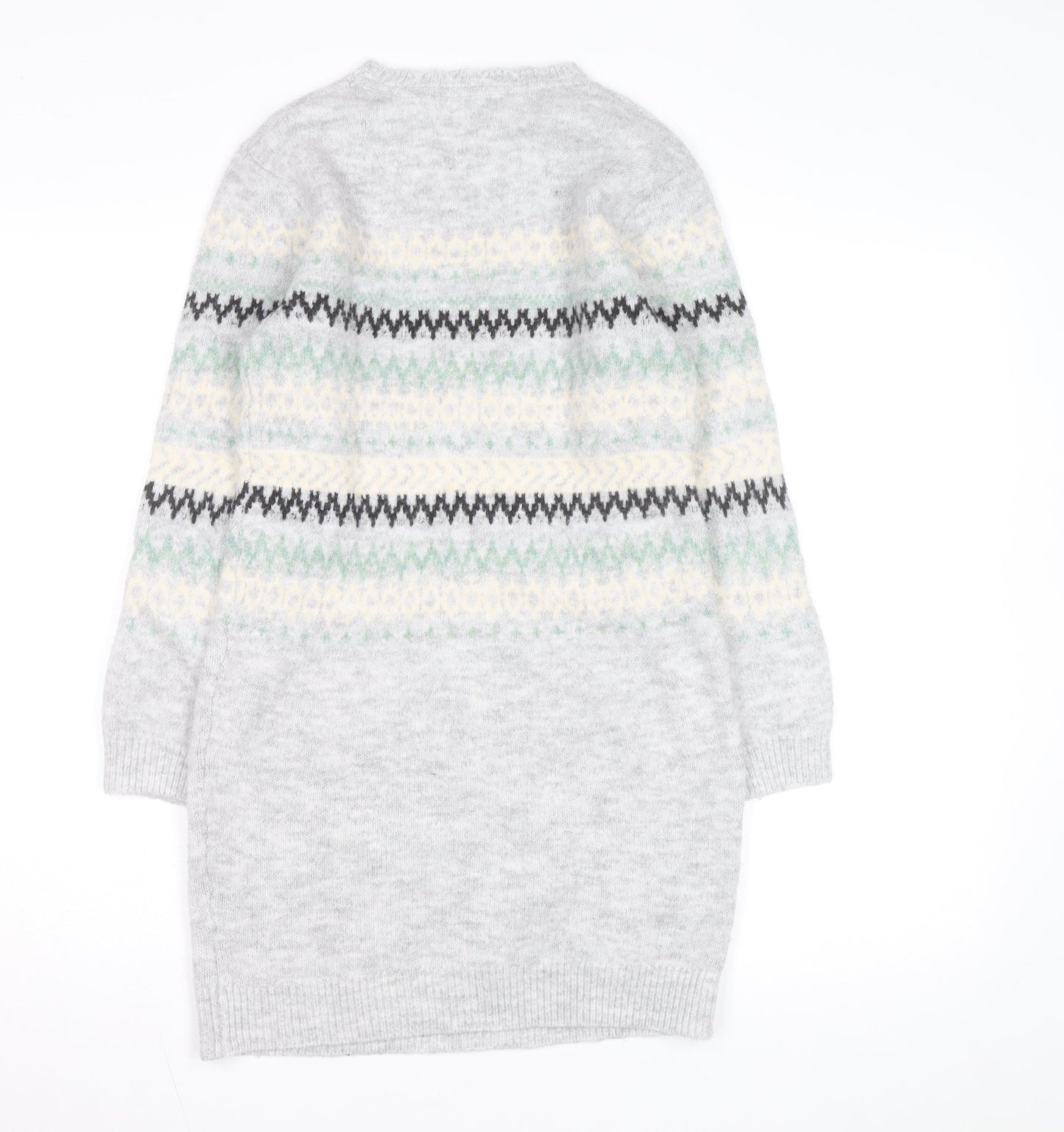 FatFace Girls Grey Fair Isle Long Sleeve Knit Sweater Dress 10-11 Years