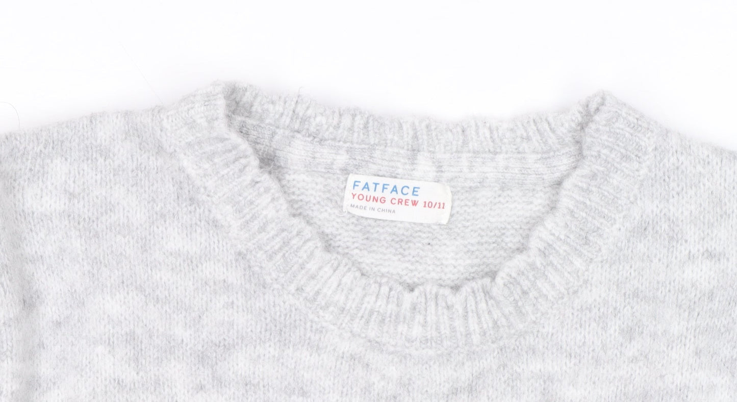 FatFace Girls Grey Fair Isle Long Sleeve Knit Sweater Dress 10-11 Years