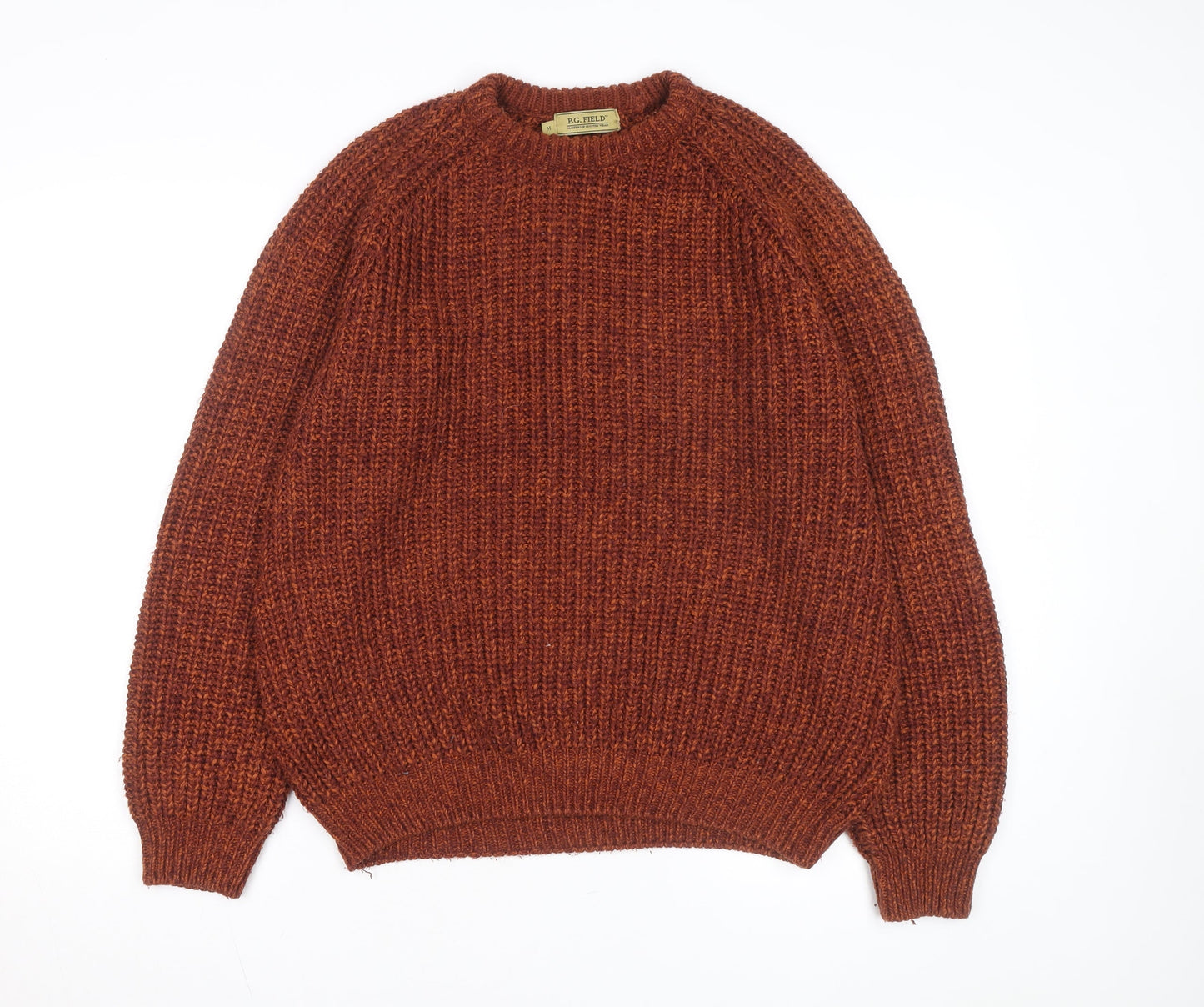 P.G. Field Men's Brown Chunky Knit Crew Neck Jumper Size M