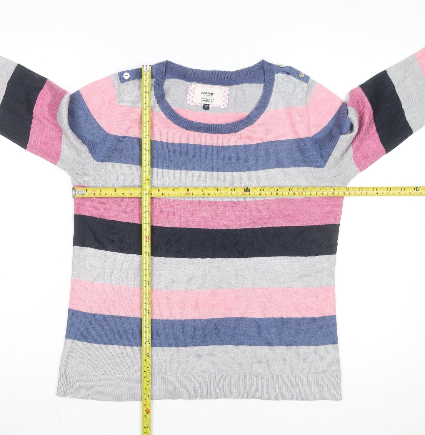 Maine New England Women's Multicoloured Striped Jumper Size 12