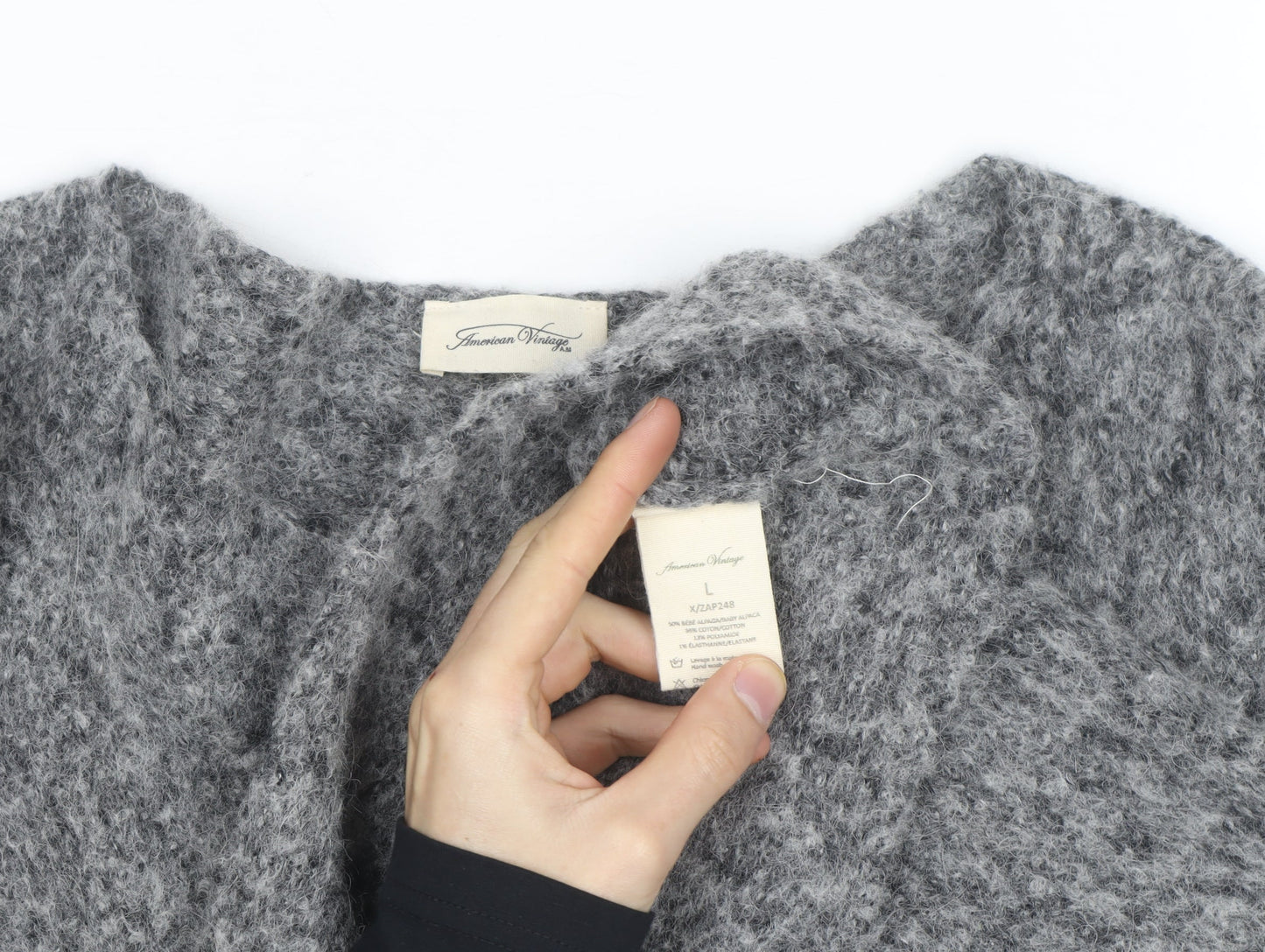 American Vintage Womens Grey Alpaca Wool Blend Relaxed Pullover Jumper L