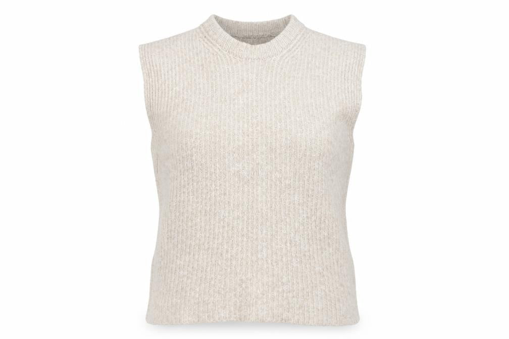 Aligne Women’s Beige Wool Blend Mock Neck Sleeveless Vest Jumper Size S