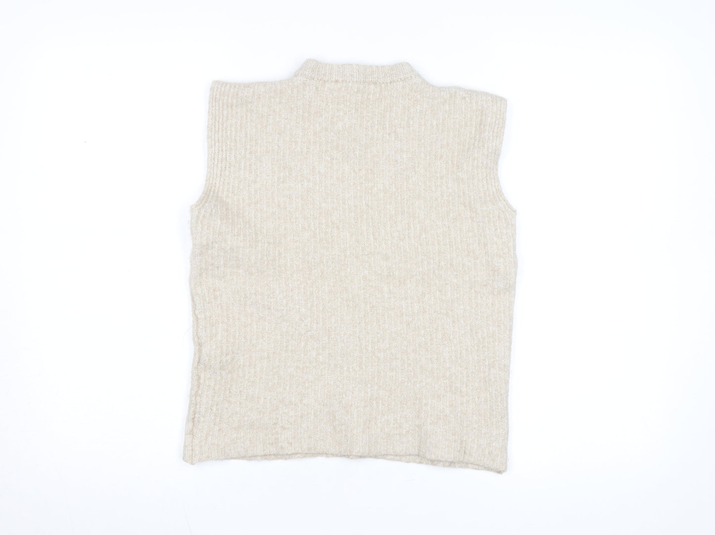 Aligne Women’s Beige Wool Blend Mock Neck Sleeveless Vest Jumper Size S