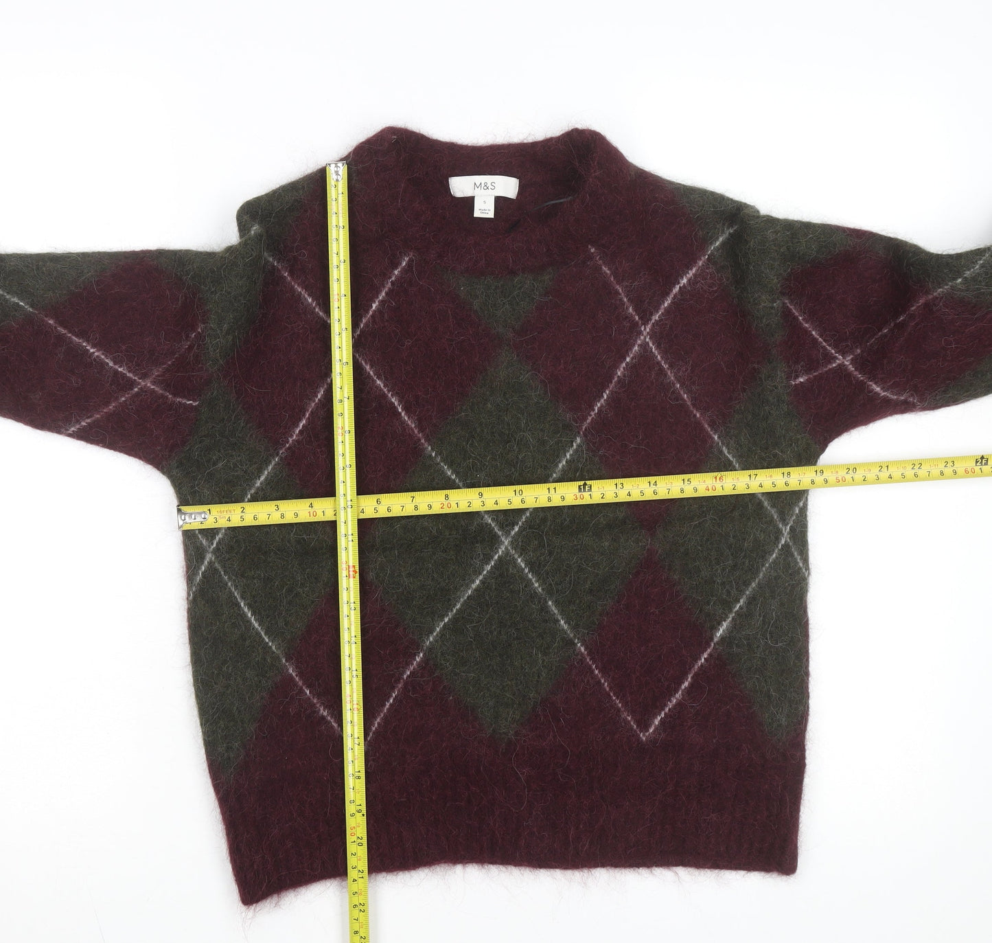 Marks and Spencer Women’s Multicoloured Argyle Wool Pullover Jumper S